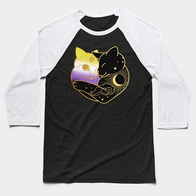 Nonbinary Celestial Cat Heart Baseball T-Shirt by Psitta